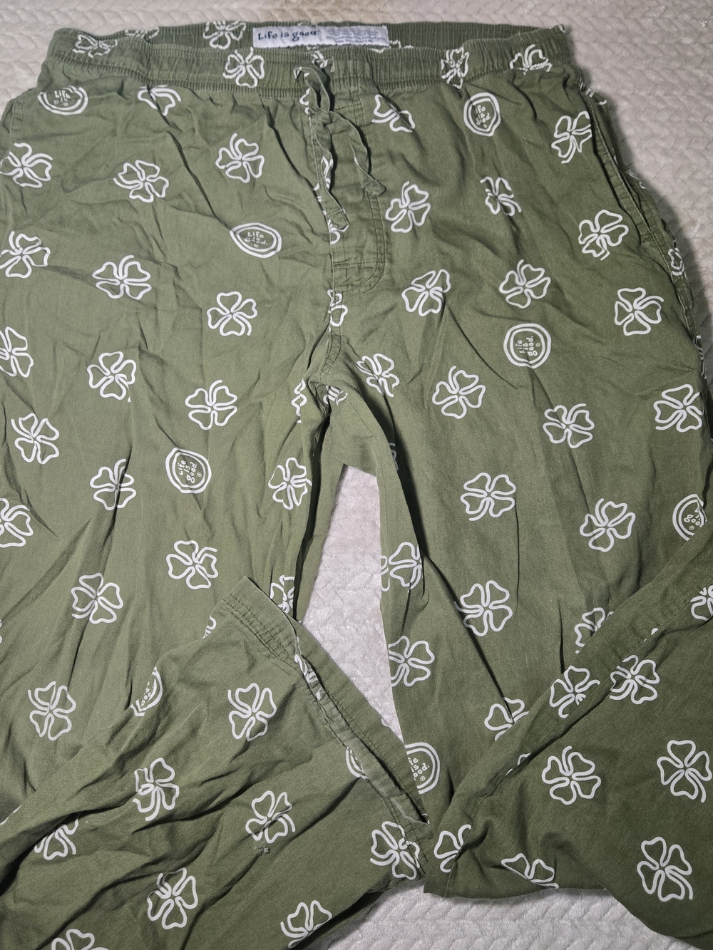 Life Is Good Mens Medium Lounge Pajama Pants Green Four Leaf Clover Shamrock